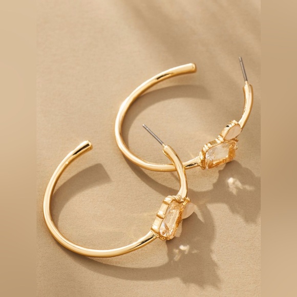 Anthropologie Jewelry - Anthropologie double stone Gold Hoop Earrings